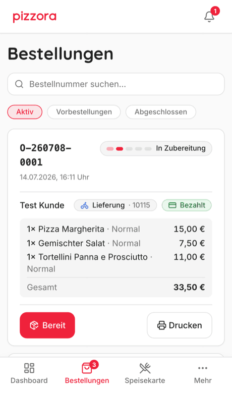 Bestellungen im Partner-Dashboard auf dem Smartphone