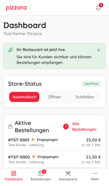 Übersicht im Partner-Dashboard auf dem Smartphone