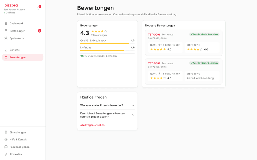 Kundenbewertungen im Partner-Dashboard einsehen