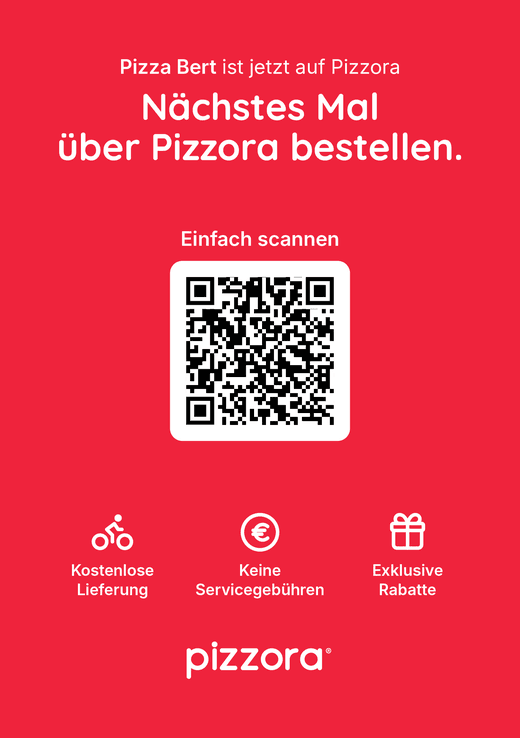 Flyer von Pizza Bert mit QR-Code zur Bestellung über Pizzora